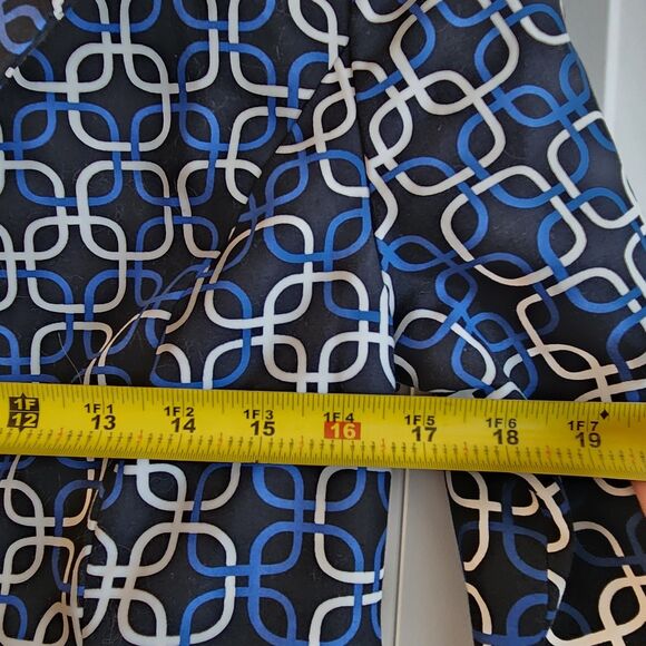 Ann Taylor Petite Trench Coat SP Black/Blue/White Geometric Pattern - Picture 5 of 6